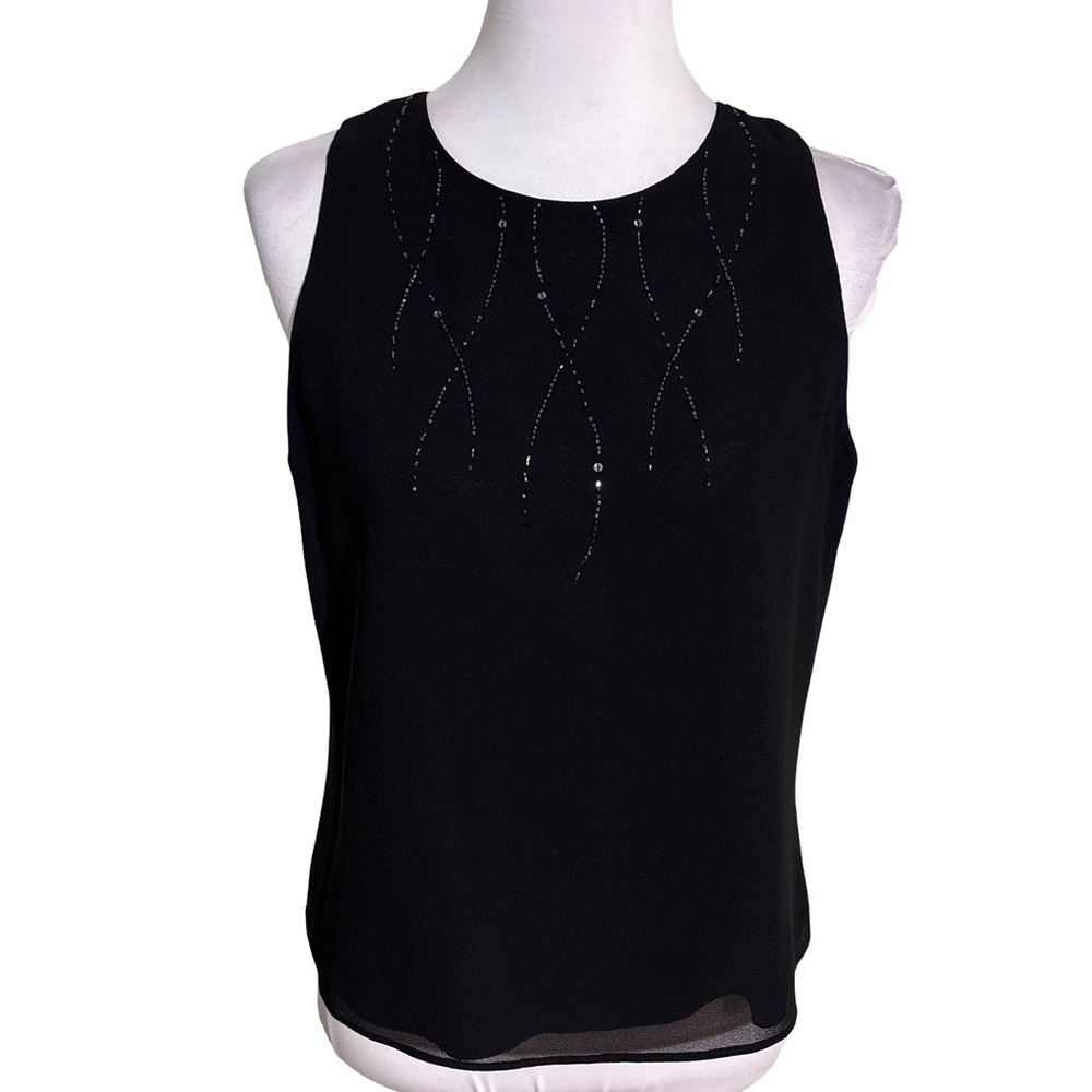 Adrianna Papell Black Beaded Sleeveless Blouse